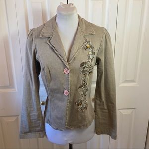 Luna Chix Olive Khaki Floral Applique Jeweled Blazer Jacket sz M